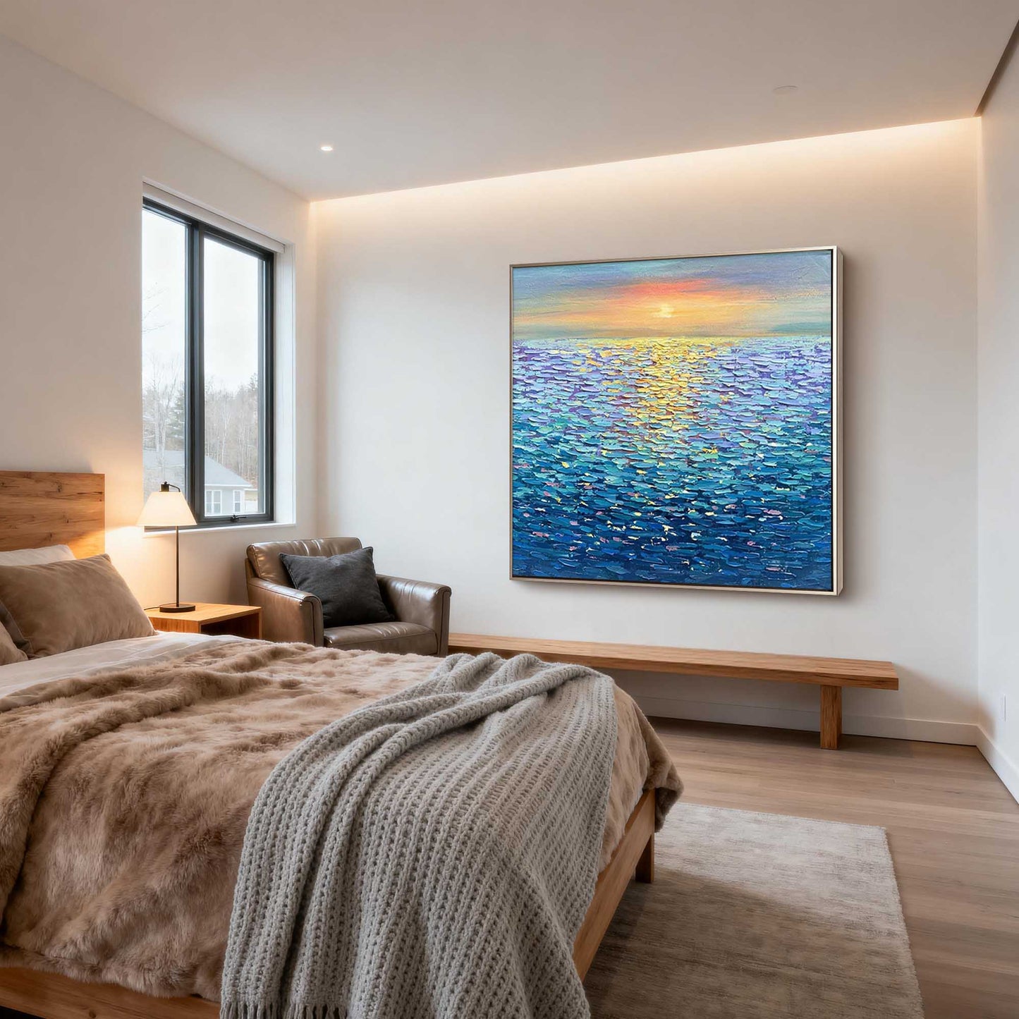 Sunlit Ripple Ocean Impasto Oil Painting