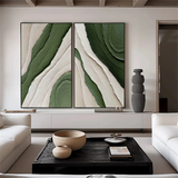 Verdant Flow Green Textured Abstract Painting Set Set of 2