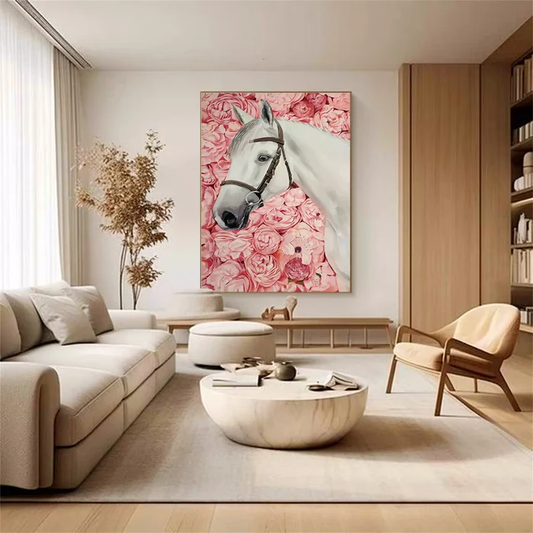 Blush Garden White Horse Painting