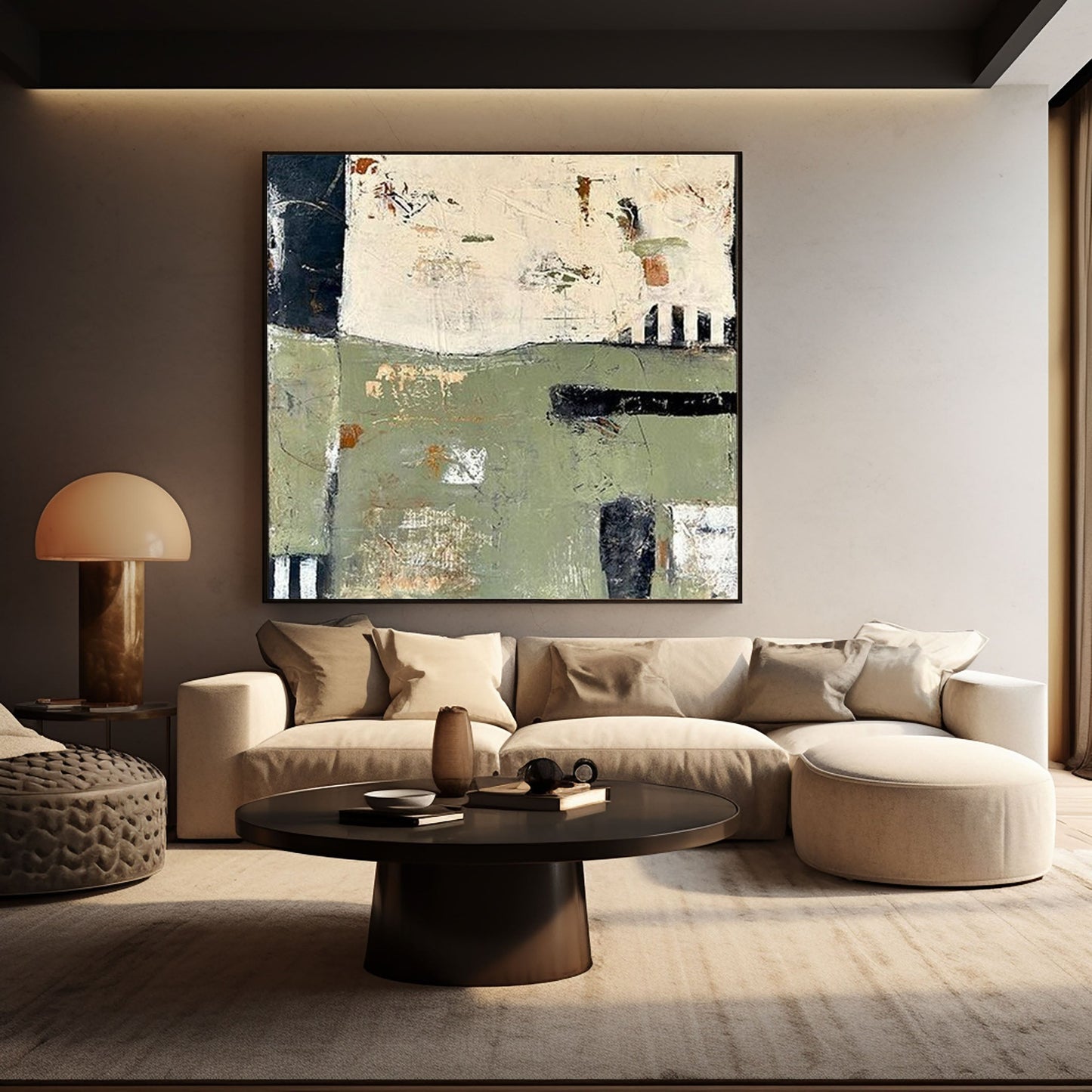 Muted Horizon Green Abstract Painting