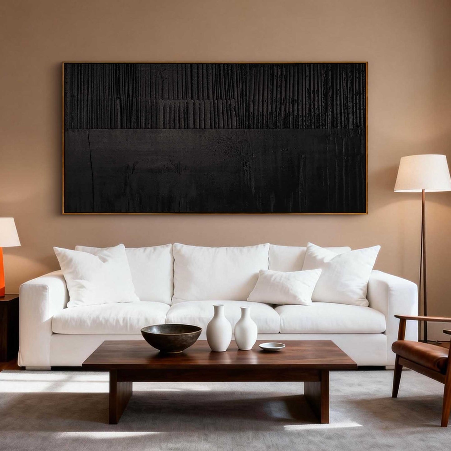Deep Black Two-Tier Textured Canvas Art
