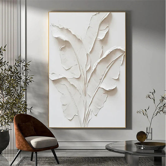 Ivory Whisper Leaves Abstract Painting