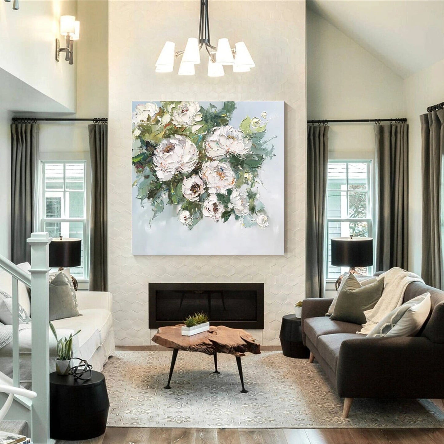 Morning Dew White Peony Abstract Painting