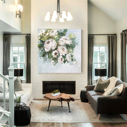 Morning Dew White Peony Abstract Painting