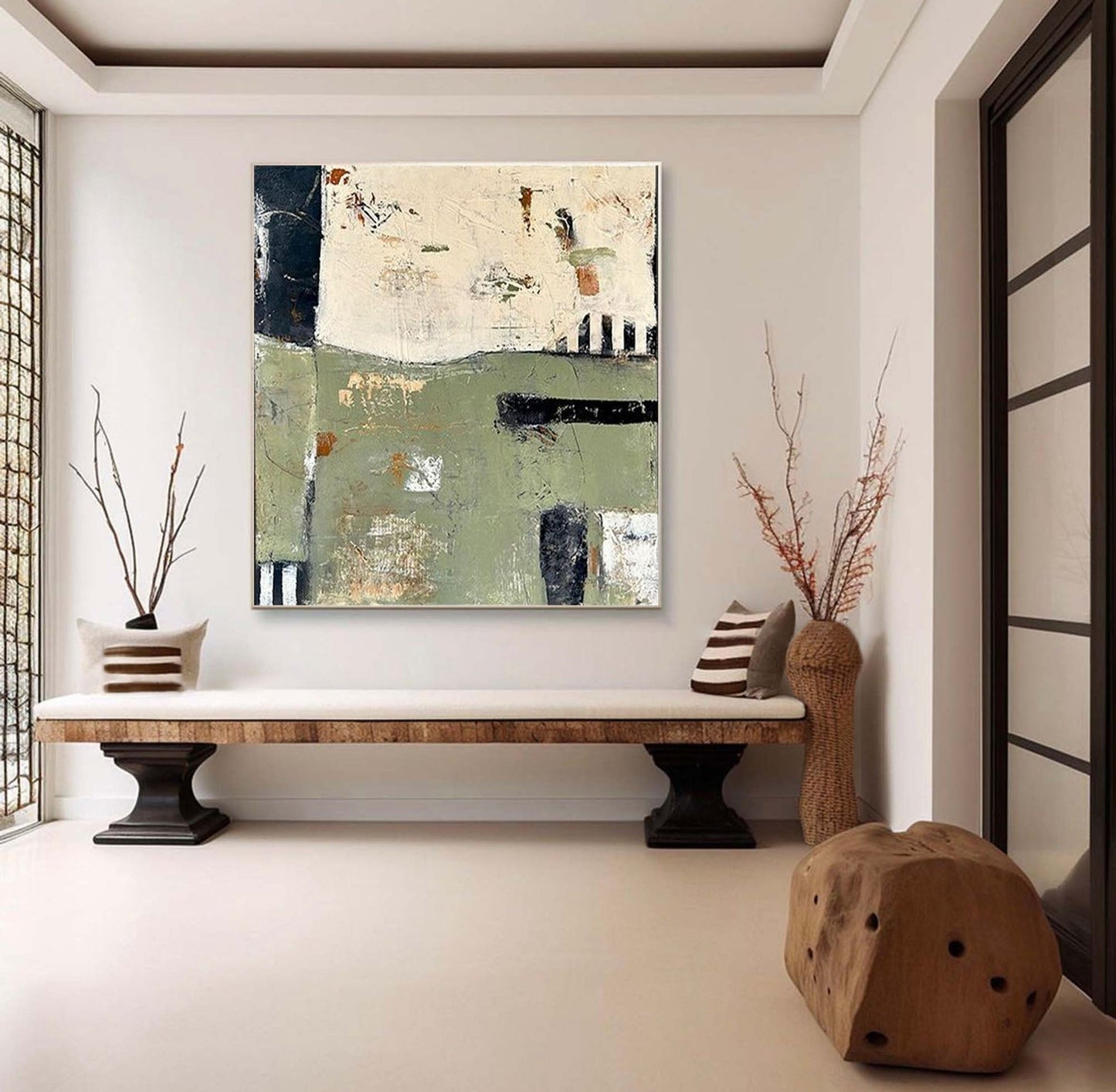 Muted Horizon Green Abstract Painting