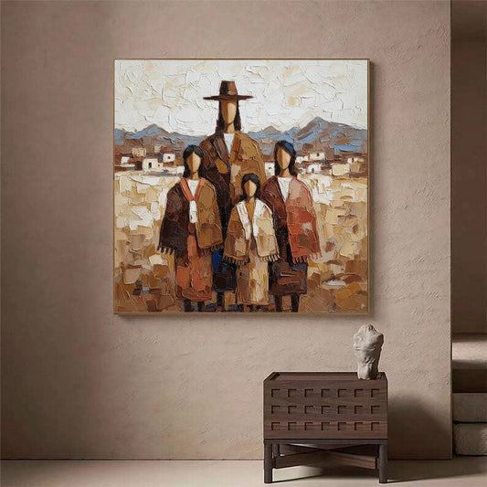 Heritage Family Portrait – Textured Cultural Figurative Painting