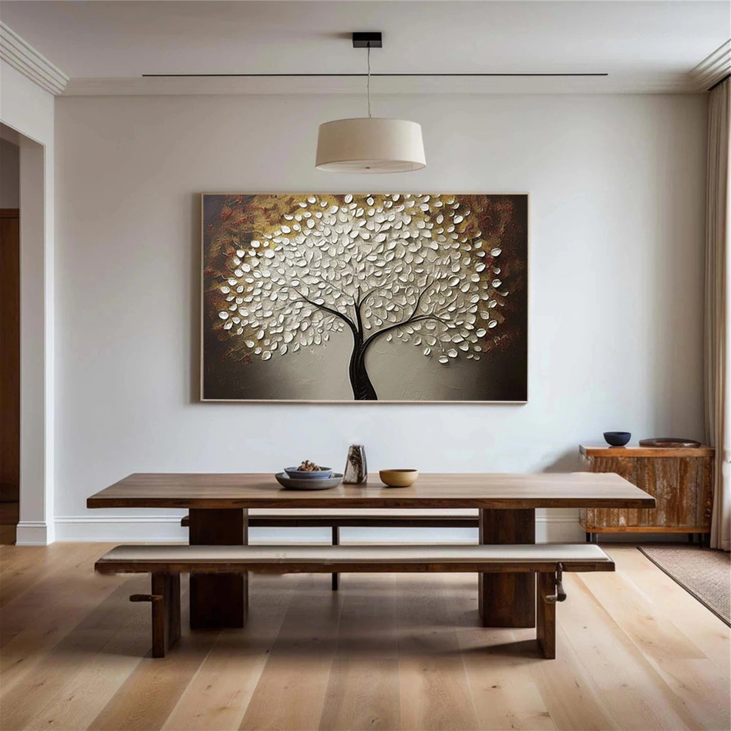 Silver Leaf Tree Textured Abstract Painting