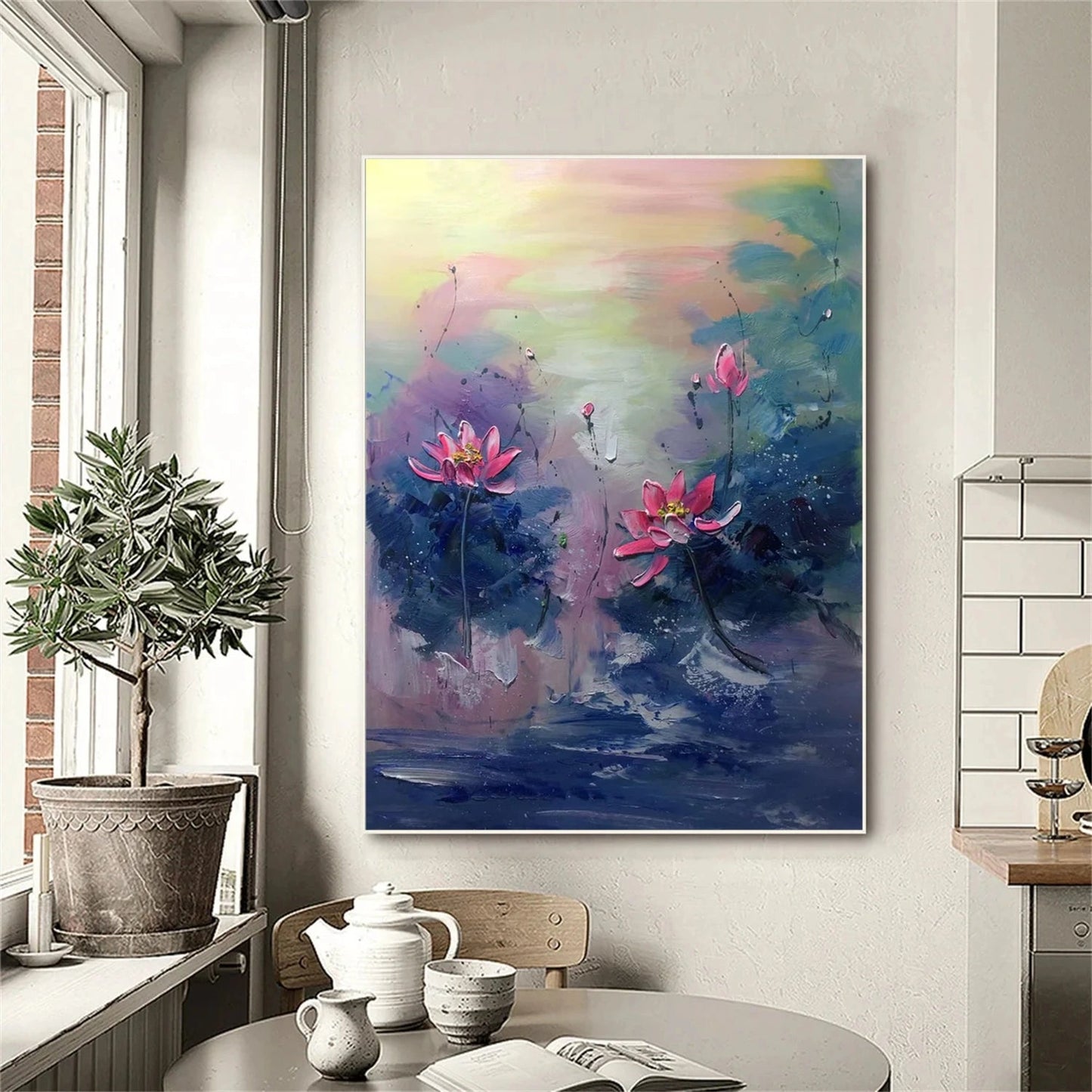 Twilight Lotus Glow Abstract Painting