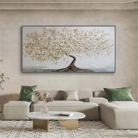 Tranquil Ivory Leaf Tree Abstract Painting