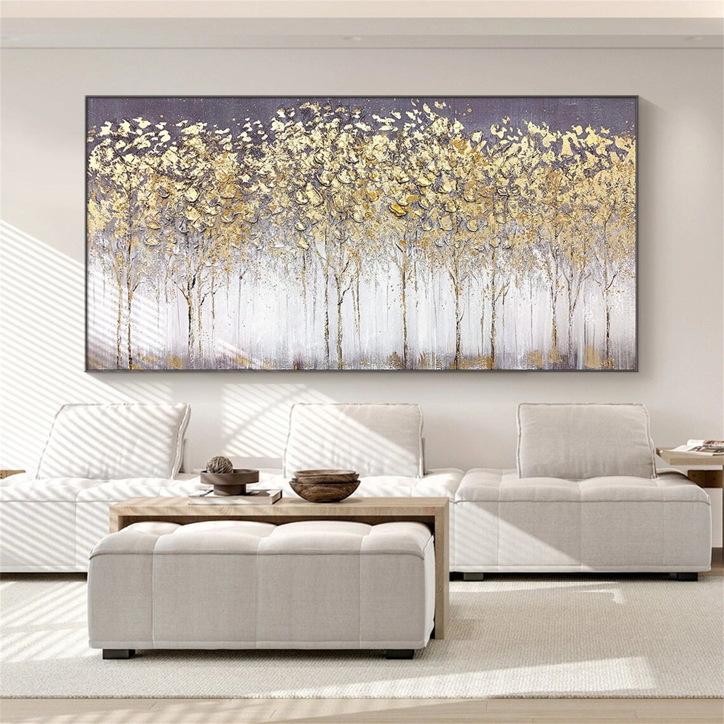 Golden Whisper Forest Abstract Painting