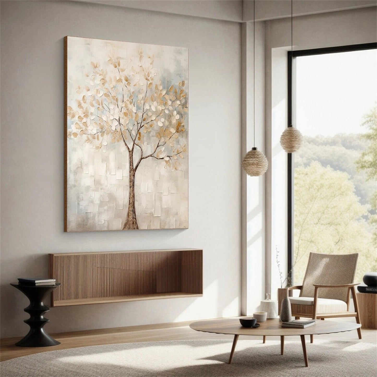 Gentle Light Ivory Tree Abstract Painting
