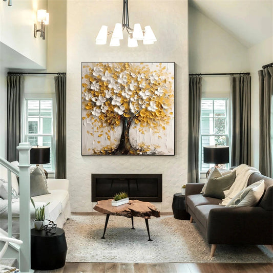 Golden Bloom Tree Abstract Painting