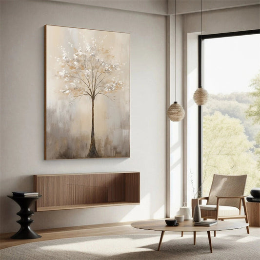 Still Grace Ivory Tree Abstract Painting