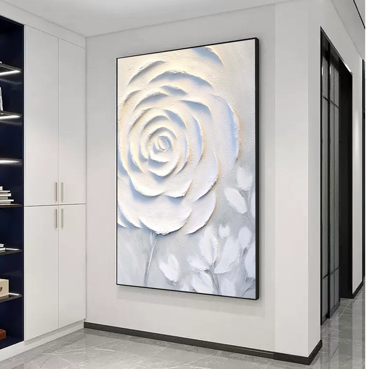 Silent Ivory Rose Abstract Painting