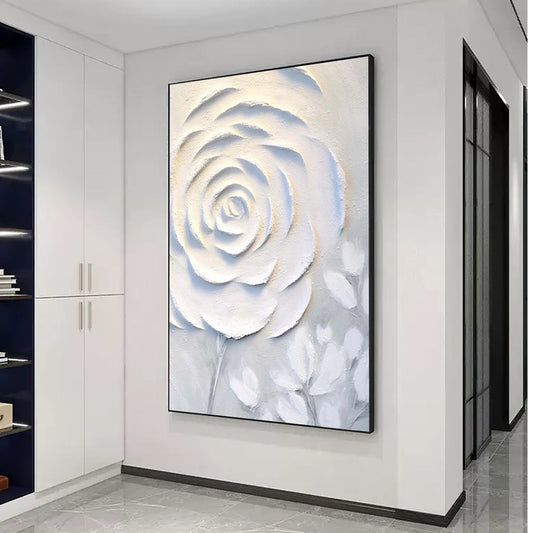 Silent Ivory Rose Abstract Painting