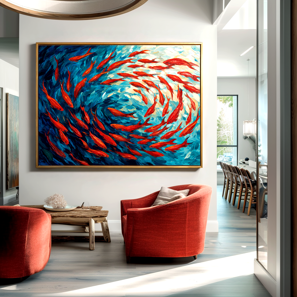 Red Fish Abstract Ocean Painting #ART02