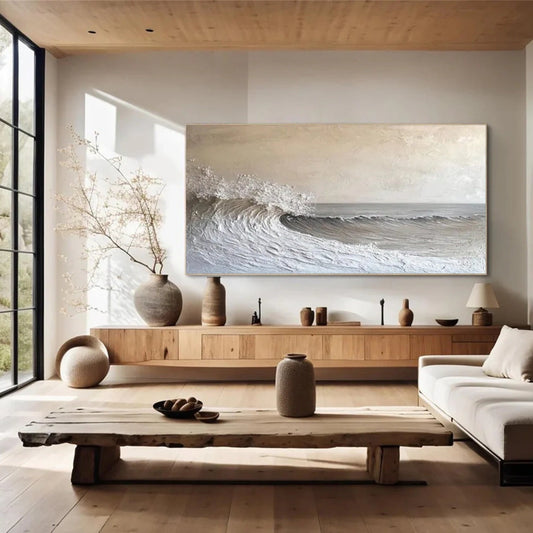 Soft Crest Neutral Wave Abstract Painting