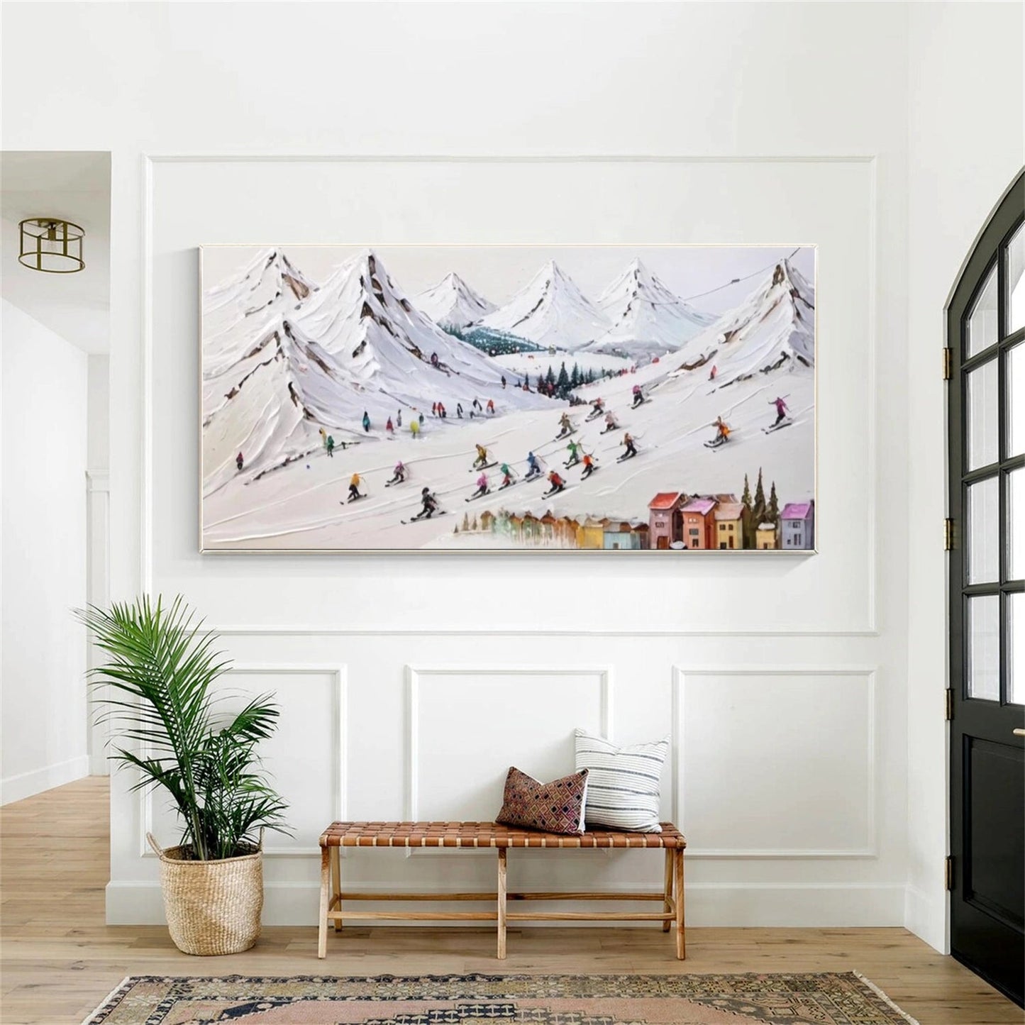 Colorful Ski Resort – Winter Textured Landscape Painting