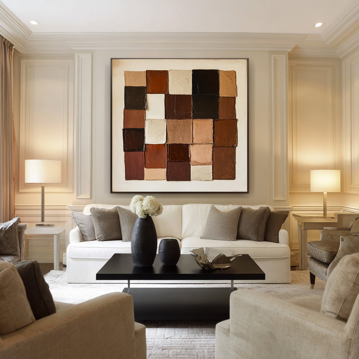 Mocha Patchwork Geometric Abstract Painting