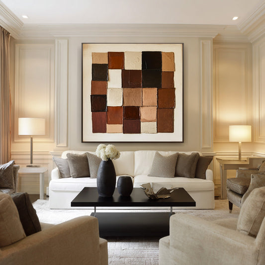 Mocha Patchwork Geometric Abstract Painting