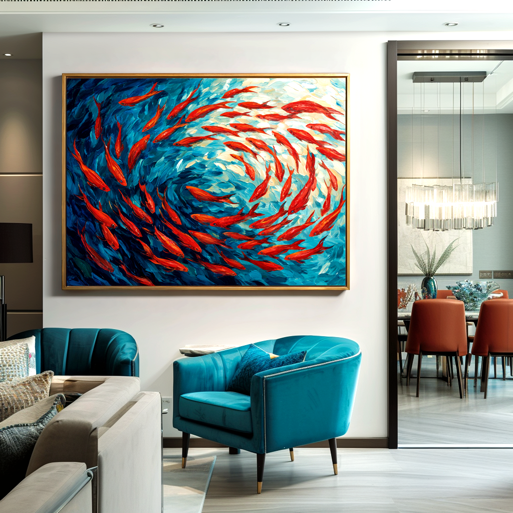 Red Fish Abstract Ocean Painting #ART02