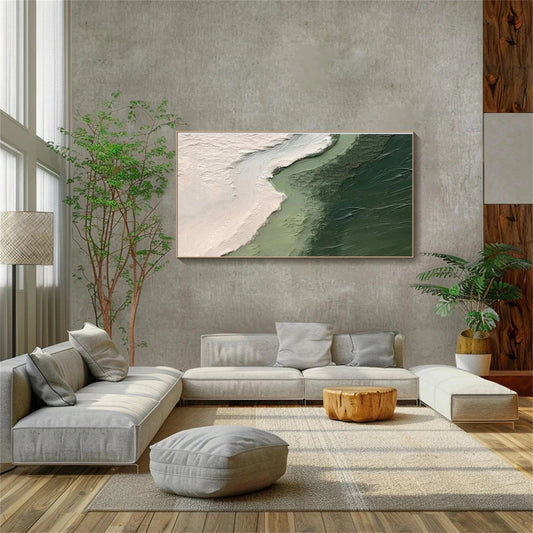 Emerald Shore Green Abstract Seascape Painting
