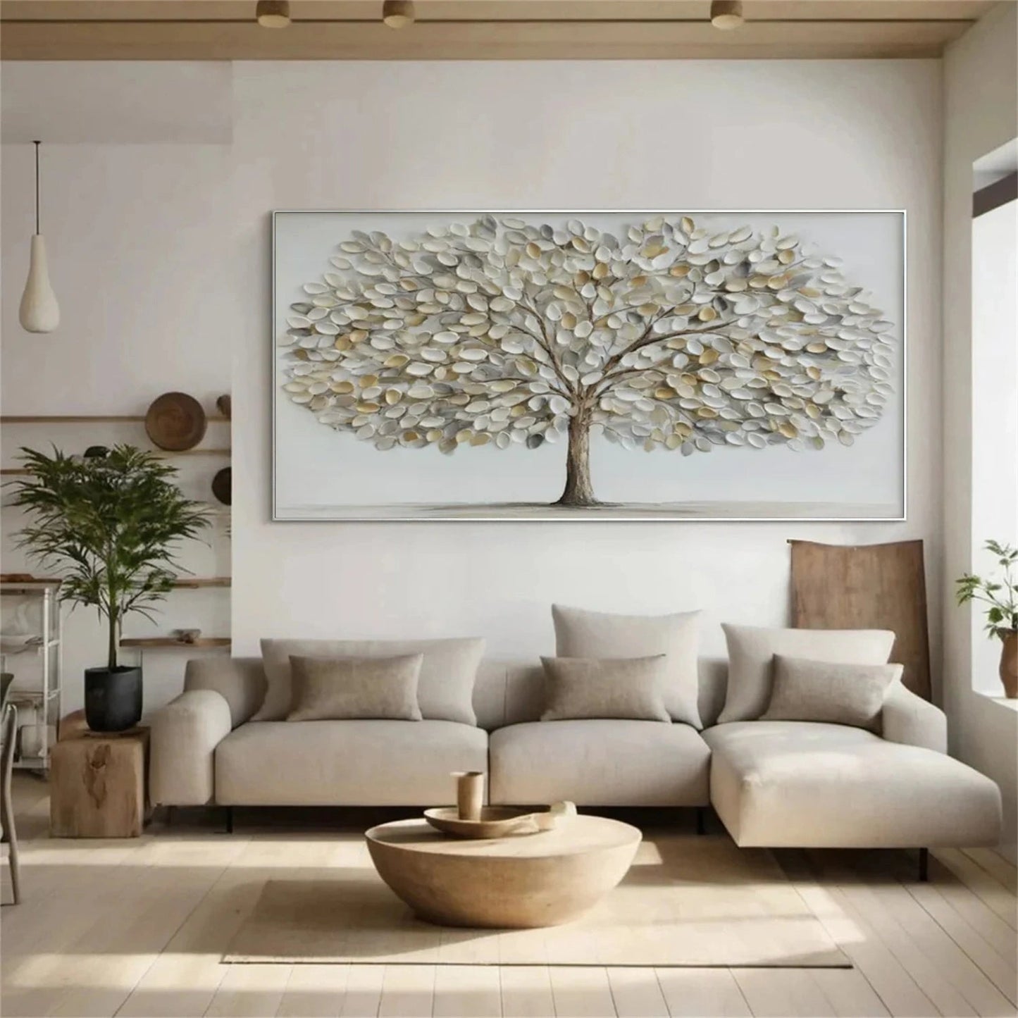 Serene Silver Leaf Tree Abstract Painting