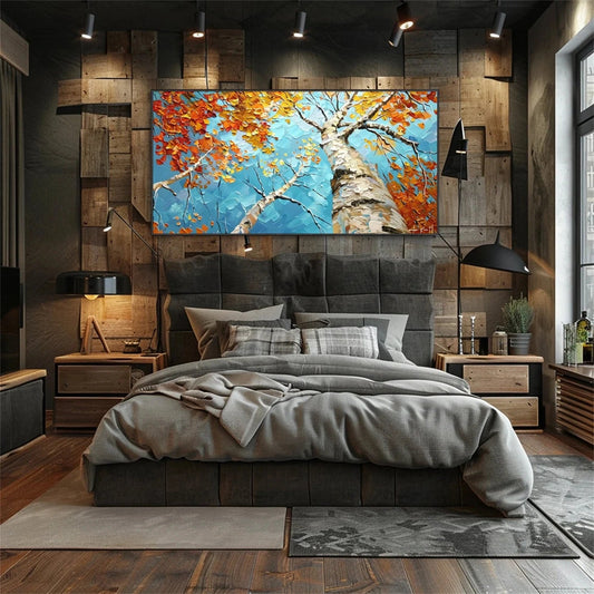 Autumn Sky Birch Abstract Painting