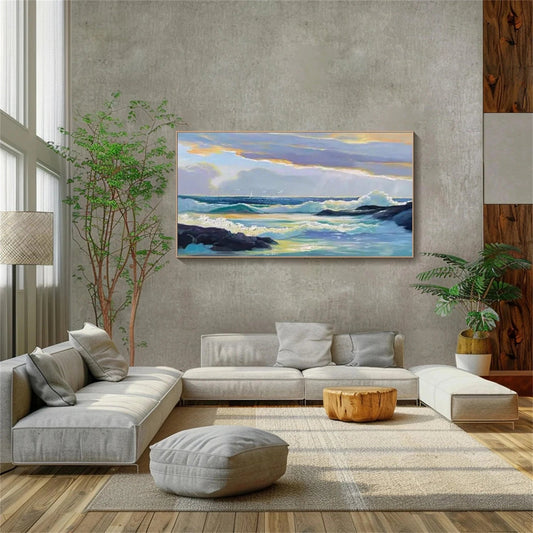 Golden Tide Blue Seascape Painting