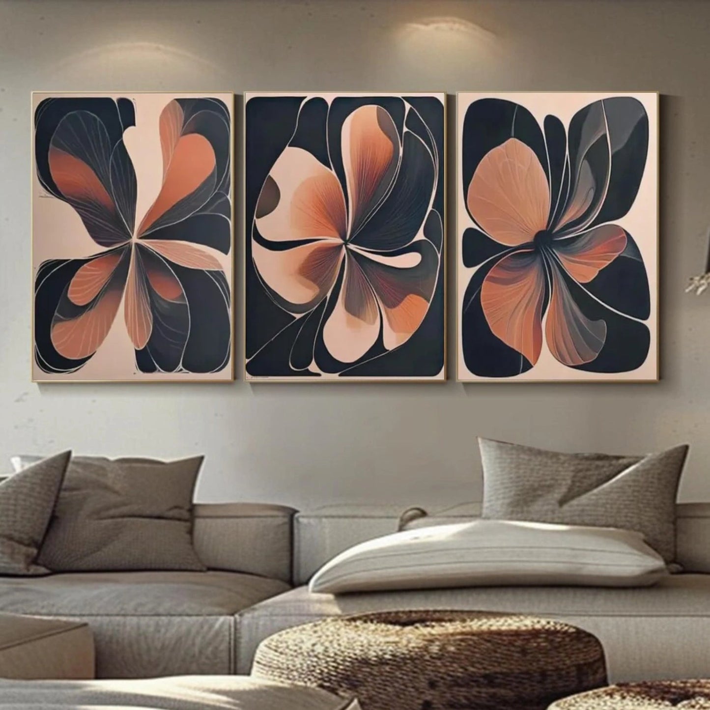 Amber Petal Flow Abstract Painting Set of 3