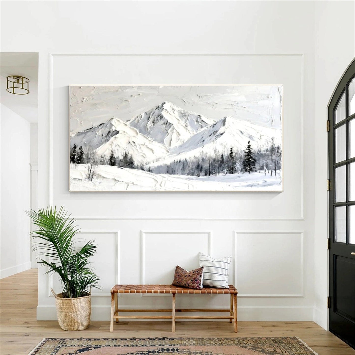 Silent Peaks – White Textured Snow Mountain Painting