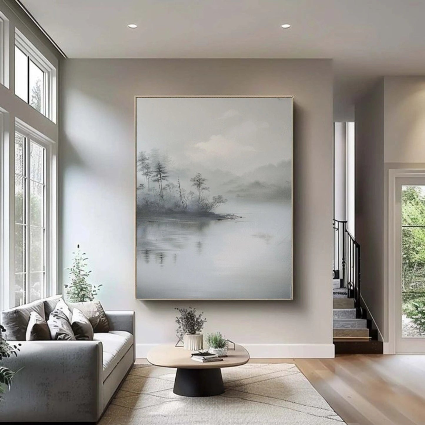 Silent Mist Lake Abstract Landscape Painting