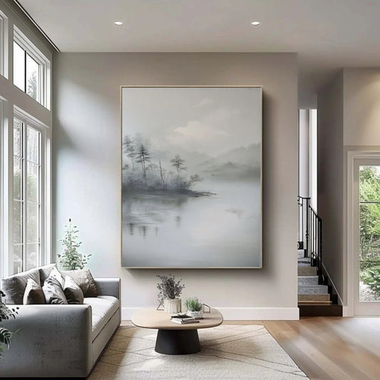 Silent Mist Lake Abstract Landscape Painting
