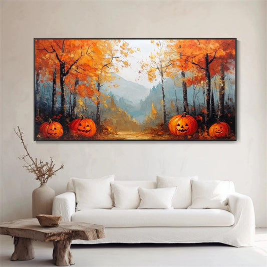 Pumpkin Glow Autumn Forest Painting