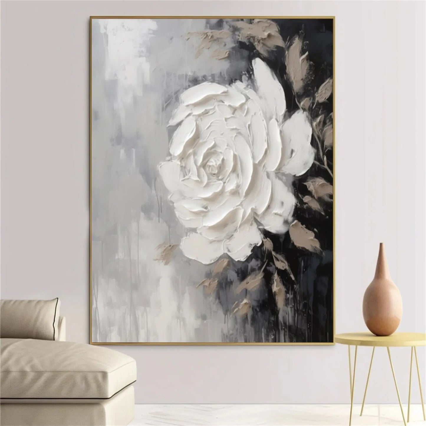 Ivory Whisper White Rose Abstract Painting