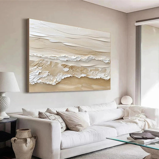 Ivory Shore Impasto Abstract Painting