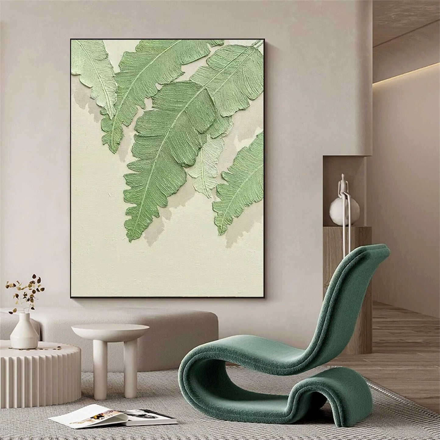 Sage Fern Leaf Textured Abstract Painting
