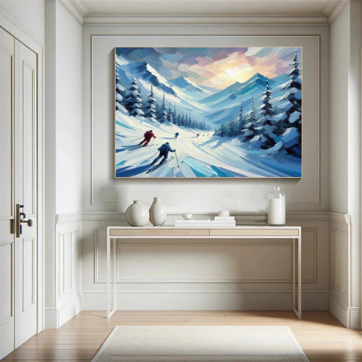 Sunlit Ski Slope – Winter Mountain Landscape Painting
