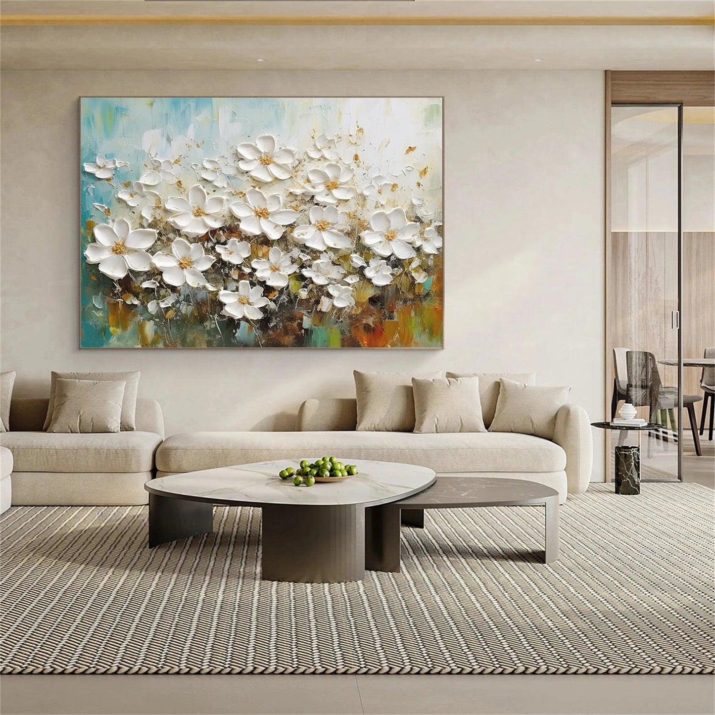 Soft Glow White Floral Abstract Painting