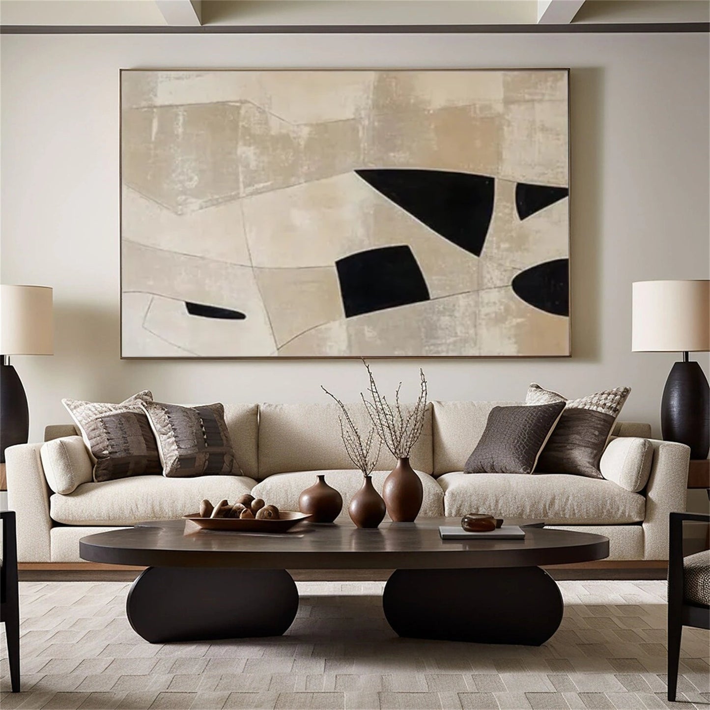 Soft Divide Beige Geometric Abstract Painting