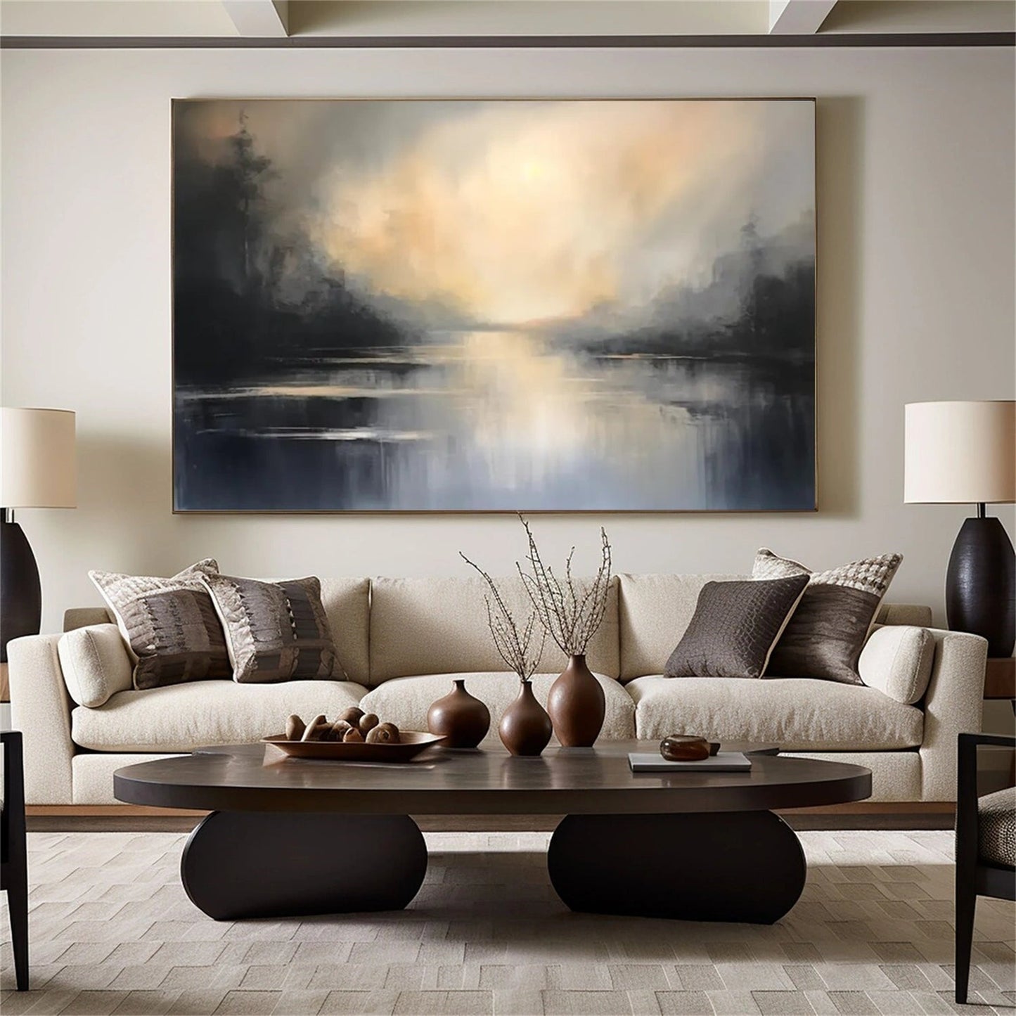 Silent Glow Misty River Abstract Painting