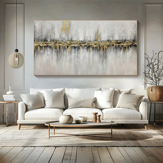 Golden Rift Gray Textured Abstract Painting