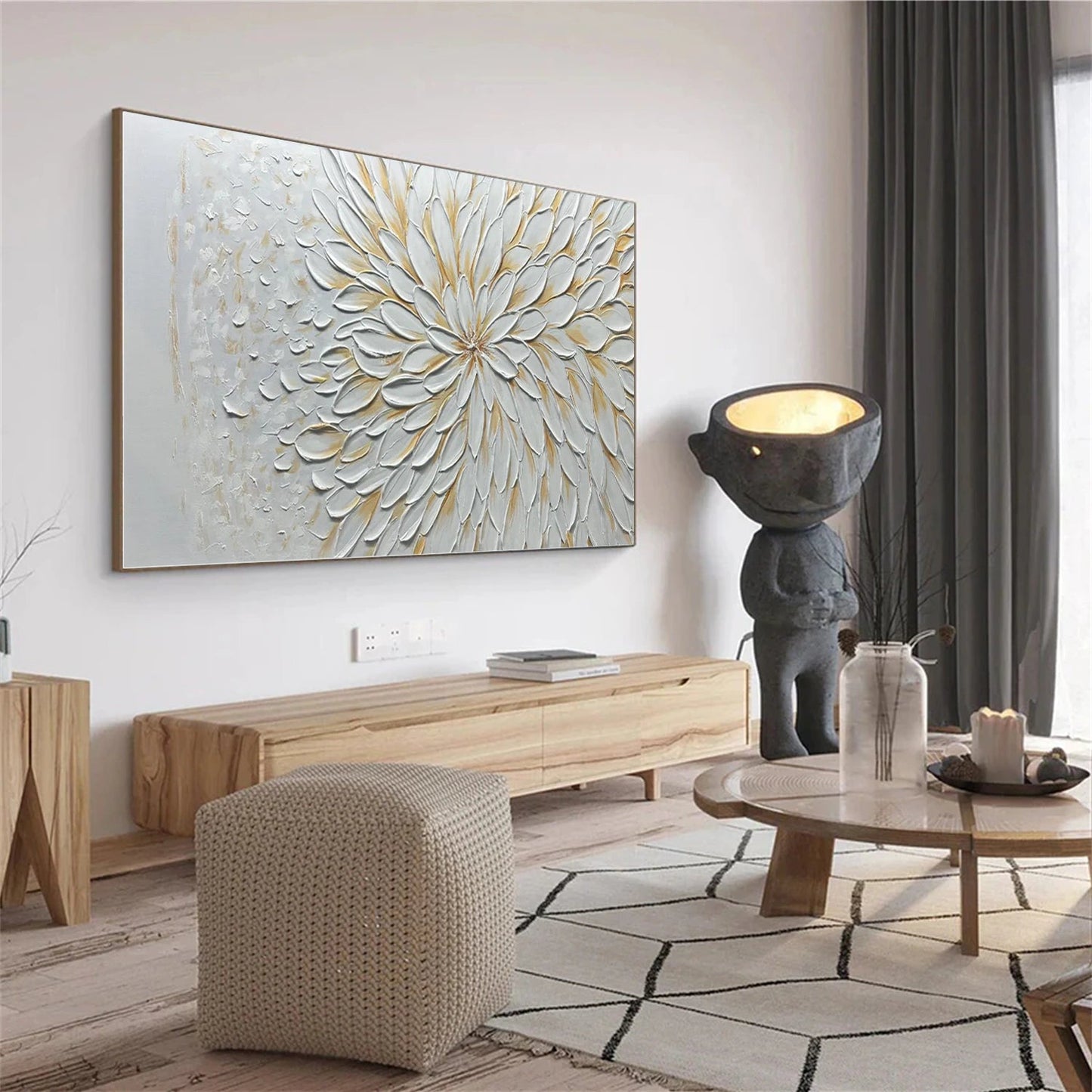 Ivory Radiance Petal Abstract Painting