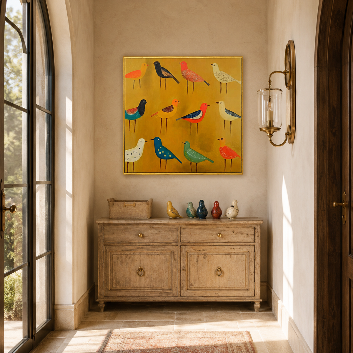 Joyful Birds Colorful Abstract Painting
