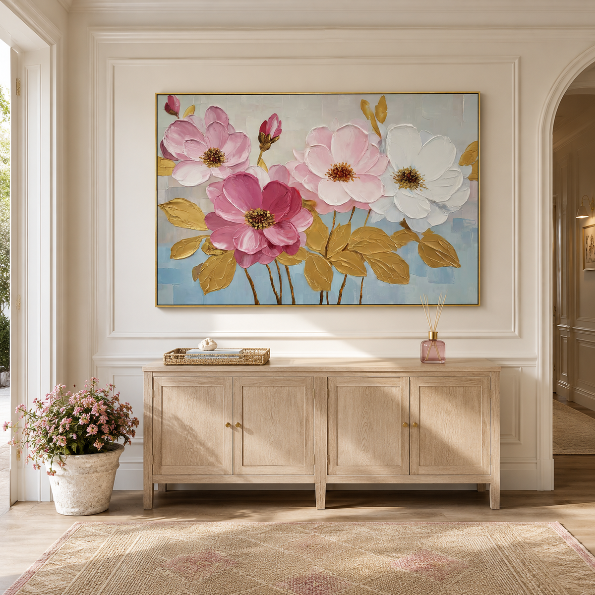 Blush Harmony Textured Floral Painting #RIH3