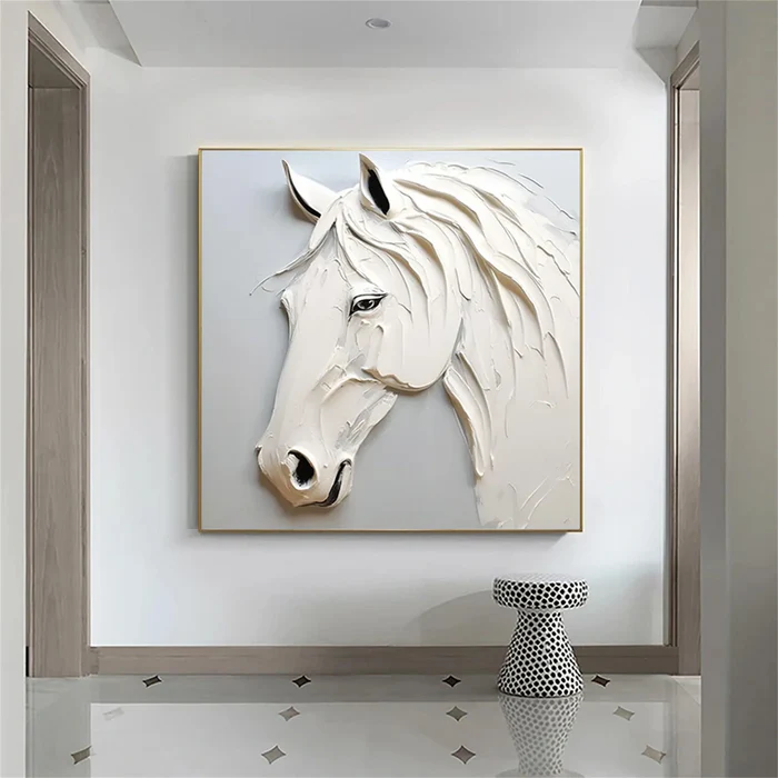 Majestic White Horse Textured Painting