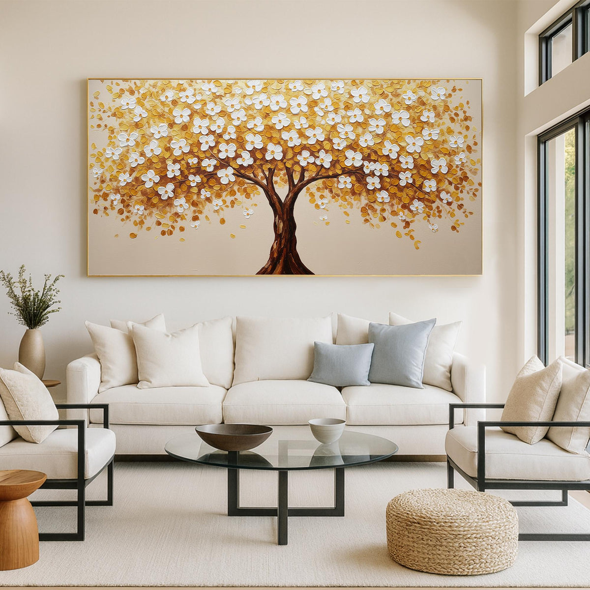 Amber Canopy-White & Gold Tree Painting
