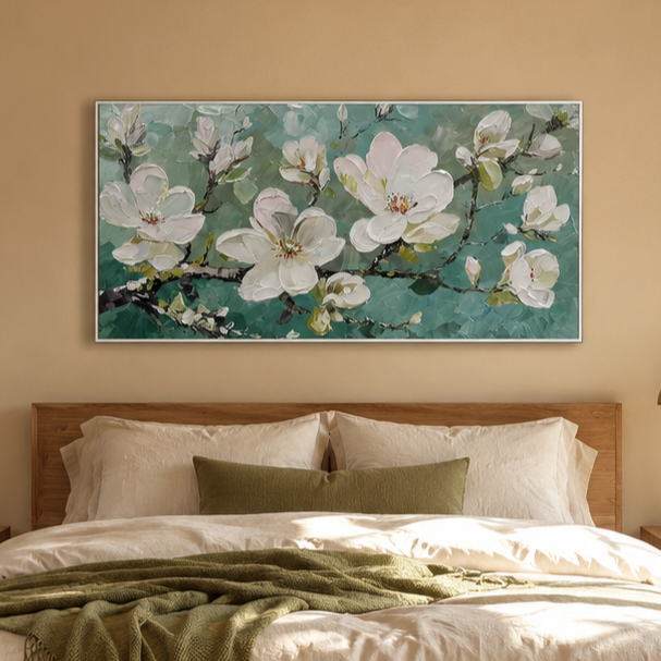 White Floral Textured Painting