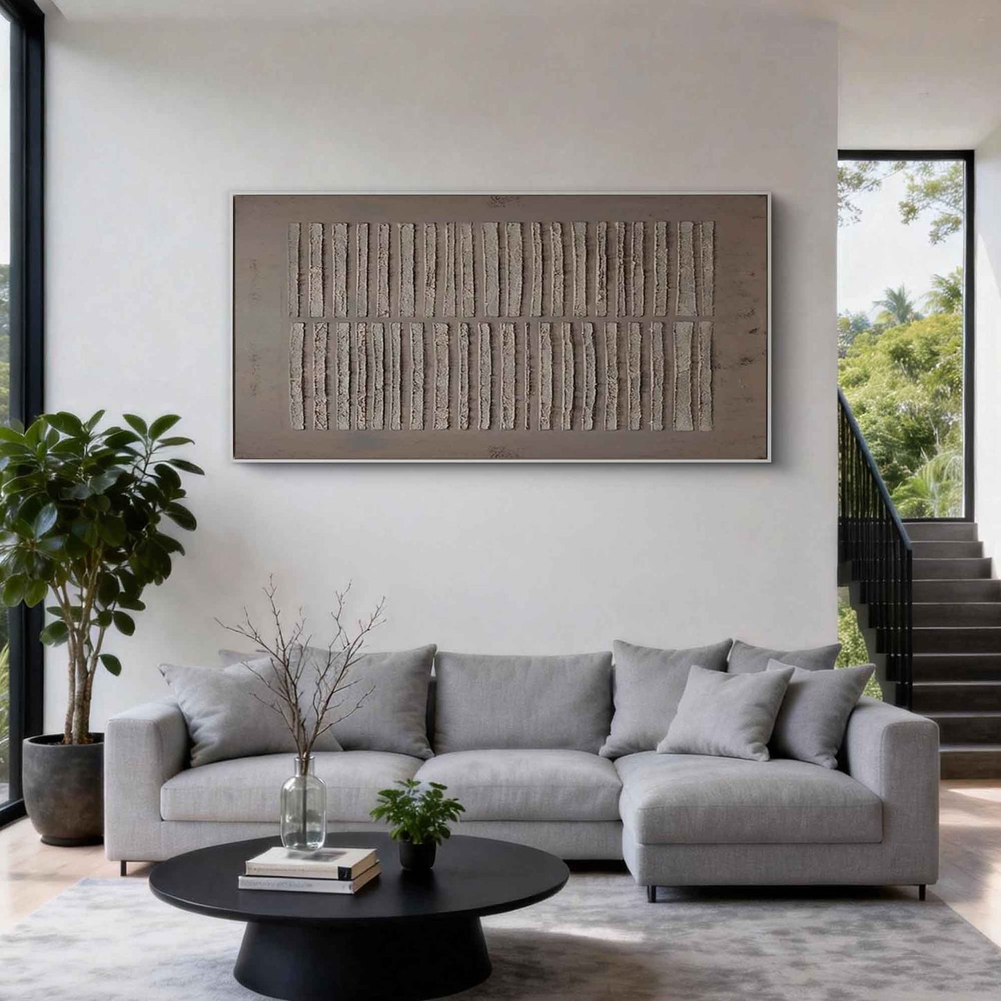 Warm Grey Ridged Minimalist Abstract Painting