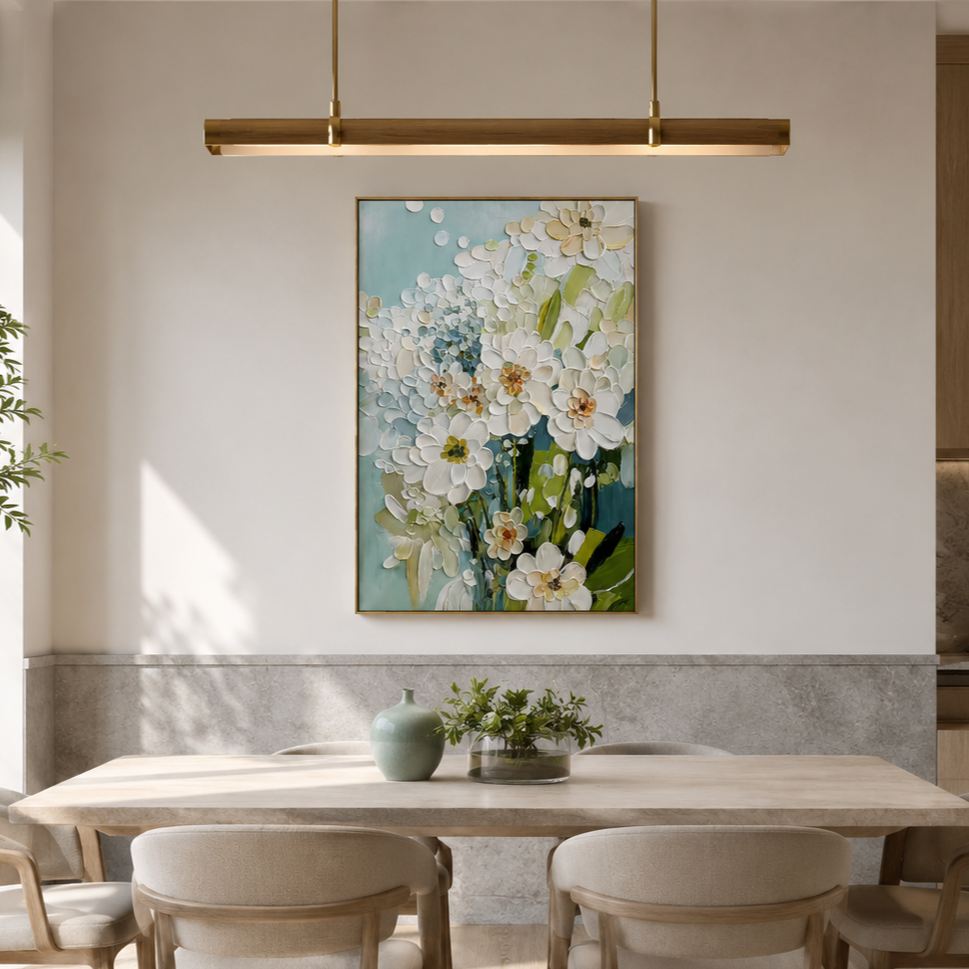 Spring Breeze White Floral Abstract Painting